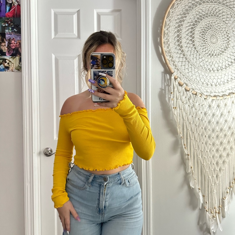 Off the Shoulder Bright Yellow Top